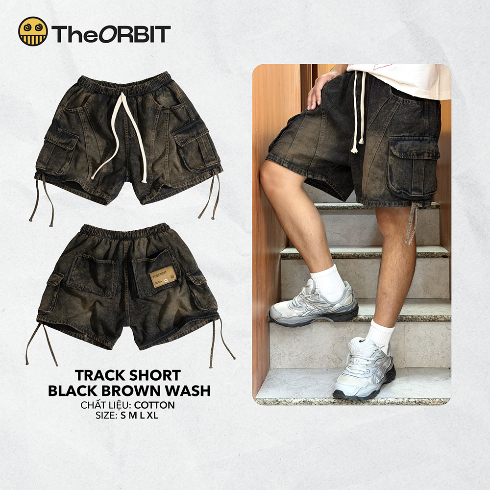 Quần Short Nam Nữ The ORBIT - Black Brown Wash Track Shorts - Local Brand Chính Hãng