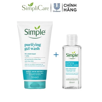 Combo Sữa rửa mặt Simple + Nước tẩy trang cho da mụn Simple Purifying (150ml + 100ml)