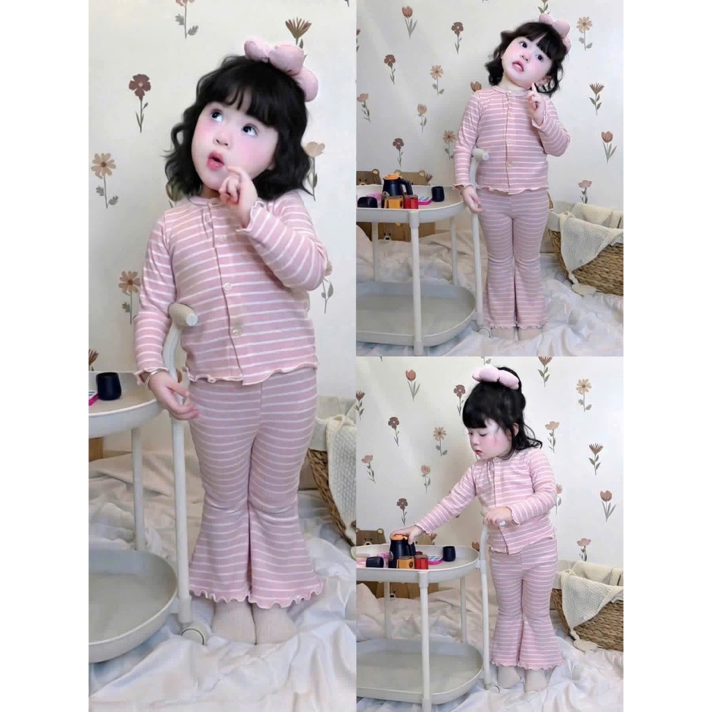 Sét Bộ Ngủ Tăm Hoa 2026 Dành Cho Bé Gái Dễ Thương Vải Xuất Size 10-20kg