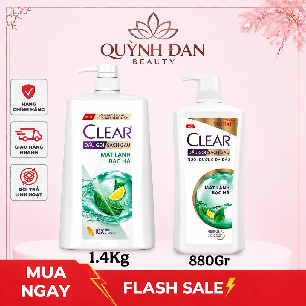 Dầu Gội Clear Sạch Gàu Mát Lạnh Bạc Hà 880G/1.4KG