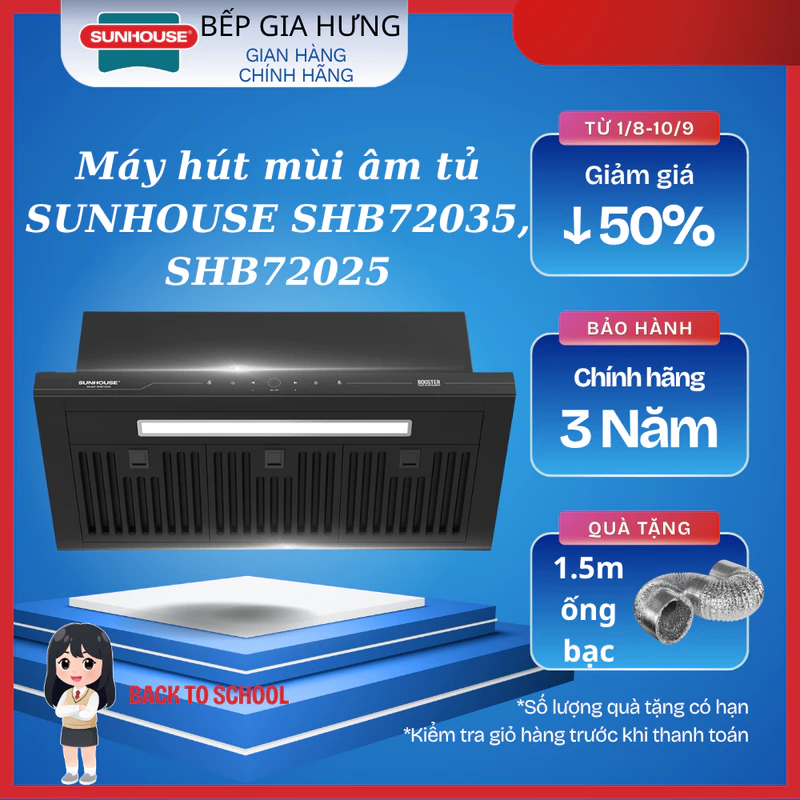 Máy hút mùi âm tủ cao cấp Turbo X Sunhouse SHB72035, SHB72025, SHB72015| Nhỏ gọn, mạnh mẽ, vận hành êm| Hàng chính hãng — ảnh 1