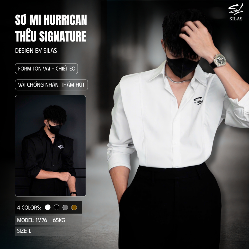 (Form Tôn Vai) Áo Sơ Mi SILAS Hurrican Kiểu Tôn Vai Ricky Thêu SL Nam Cotton Form Đứng - ASL19