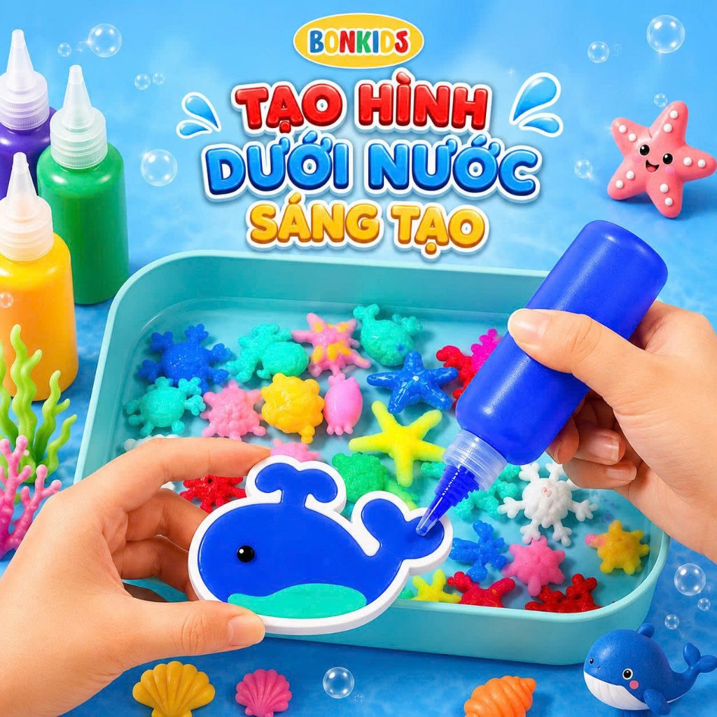 Đồ chơi sáng tạo cho bé đồ chơi tạo hình dưới nước thạch sticker slam đồ chơi đầy đủ phụ kiện kèm khuôn cho bé Bonkids