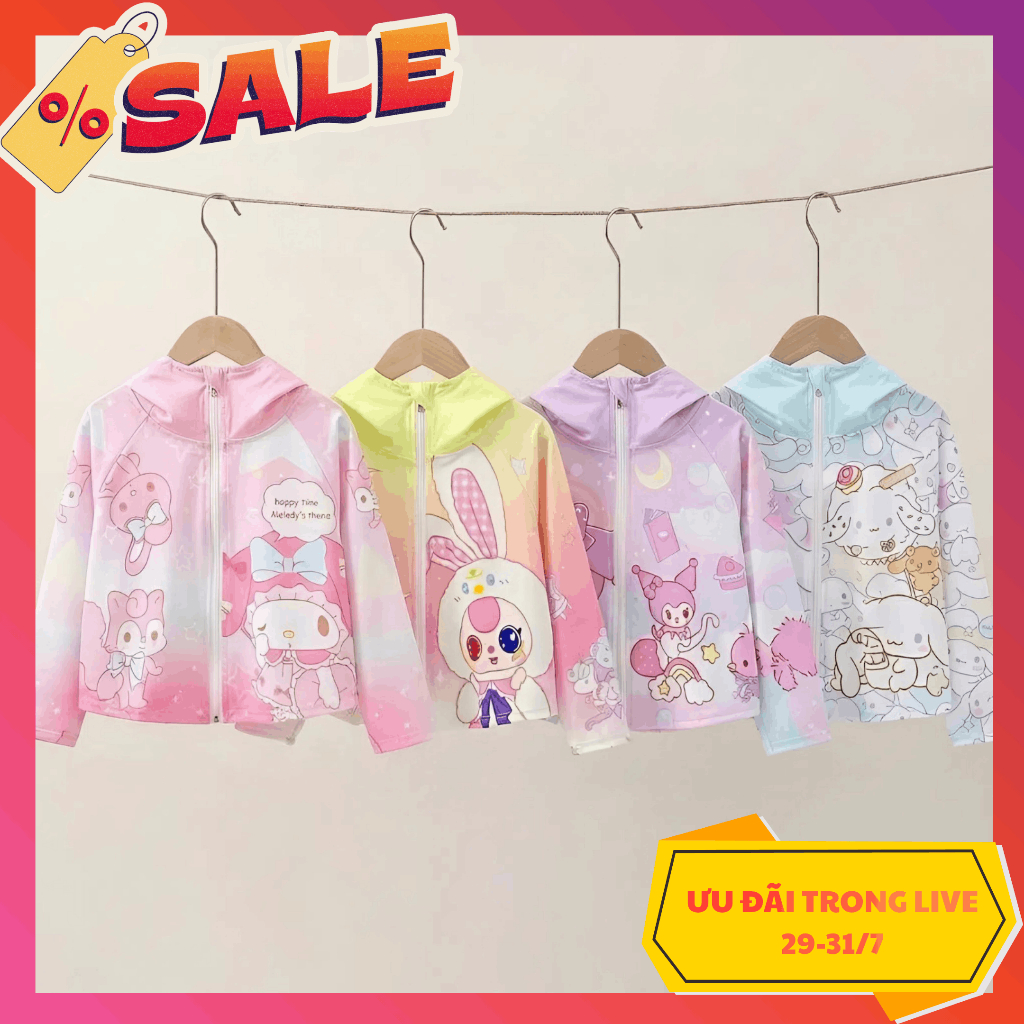 XẢ KHO - SAMKIDS - SK555 Áo Khoác Chống Nắng Bé Gái Thun Họa Tiết Mềm Mát Chống Tia Uv
