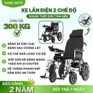 Xe Lăn Điện Cho Người Già, Người Bệnh, Xe Lăn Điện 2 Chế Độ - Điều Khiển Tay & Tự Lái Gấp Gọn Tiện Lợi - BH 2 Năm