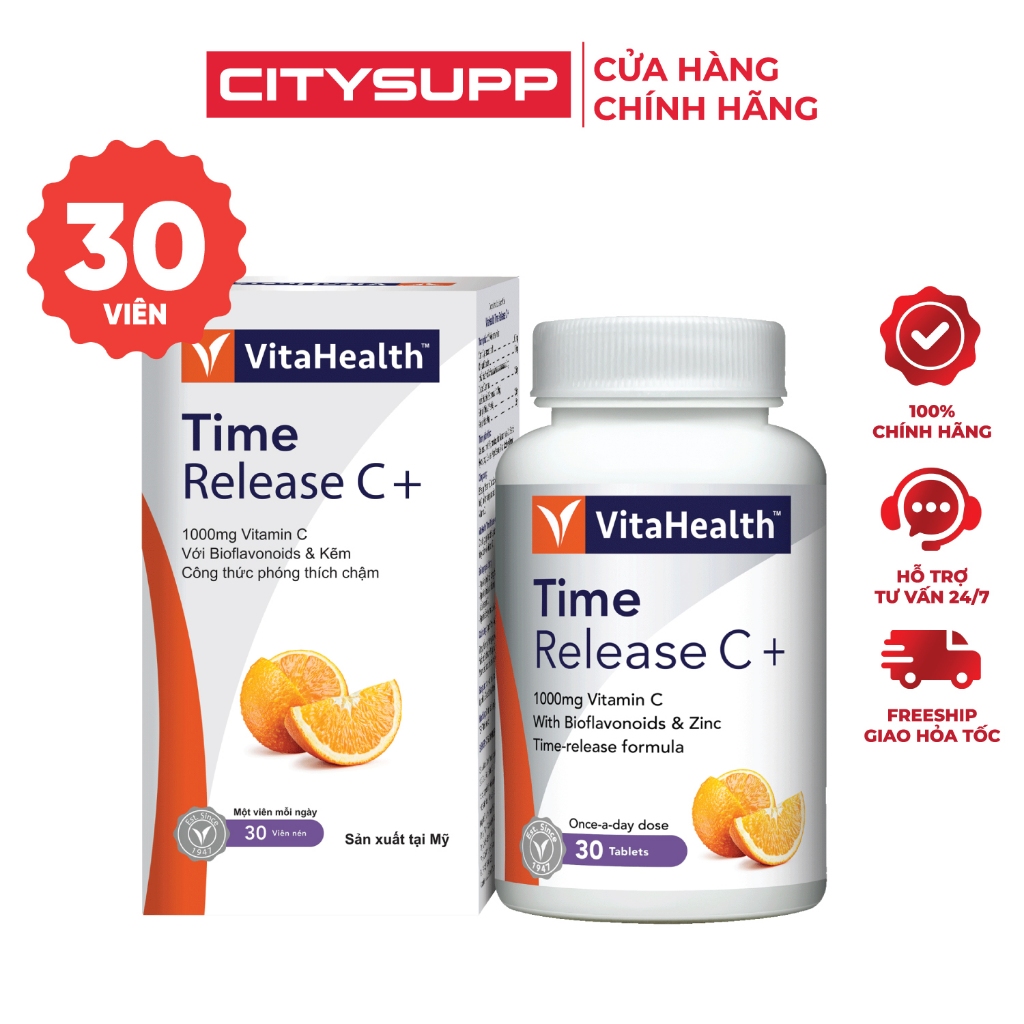 Viên Uống VitaHealth Time Release C+ Vitamin C 1000mg – Bổ Sung Vitamin C & Kẽm