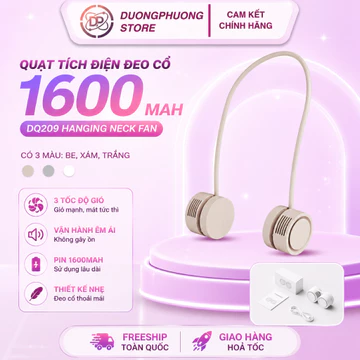 Quạt Đeo Cổ DQ209 Hanging Neck Fan Quạt Tích Điện Mini Không Cánh Xoay 360 Độ Pin 1600mAh Khuếch Tán Tinh Dầu Gấp Gọn