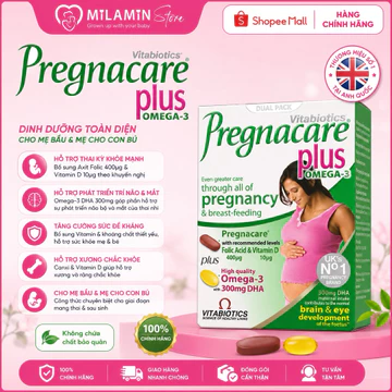 Vitamin bầu Pregnacare Plus bổ sung Omega 3 cho mẹ bầu đầy đủ vitamin và khoáng chất Date 2027 Nhập khẩu Anh Quốc