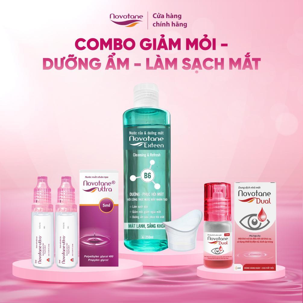Combo nước mắt nhân tạo Novotane Ultra & nhỏ mắt Novotane Dual vitamin B12 & Rửa mắt Exteen giảm mỏi điều tiết, dưỡng ẩm | BigBuy360 - bigbuy360.vn