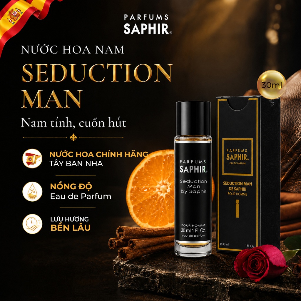 Nước Hoa Nam Parfums Saphir Seduction Man De Saphir Hương Gỗ Nam Tính Cuốn Hút Lưu Hương Bền Lâu