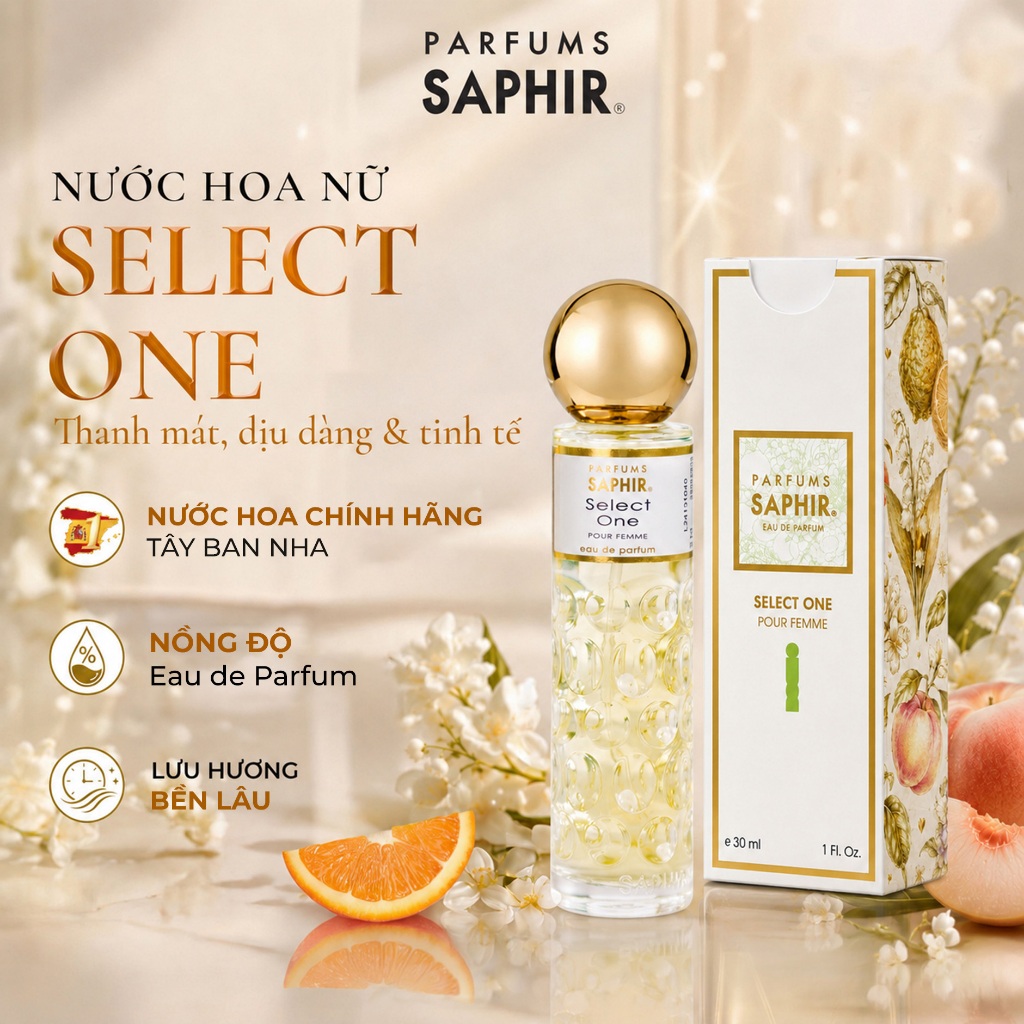 Nước Hoa Nữ Parfums Saphir Select One Hương Hoa Thanh Mát & Tinh Tế Hương Bền Lâu 30ml/50ml
