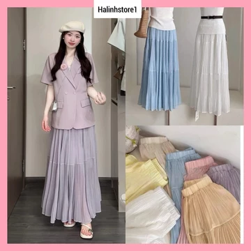 C7 Chân Váy nữ dáng dài chất liệu voan tơ QC - Chân Váy Dáng Dài Đi Biển