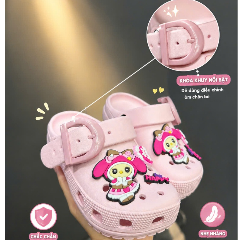 Dép Sục Trẻ Em EVA Siêu Nhẹ Gắn Charm Hoạt Hình Chống Trơn Trượt Cho Bé Gái