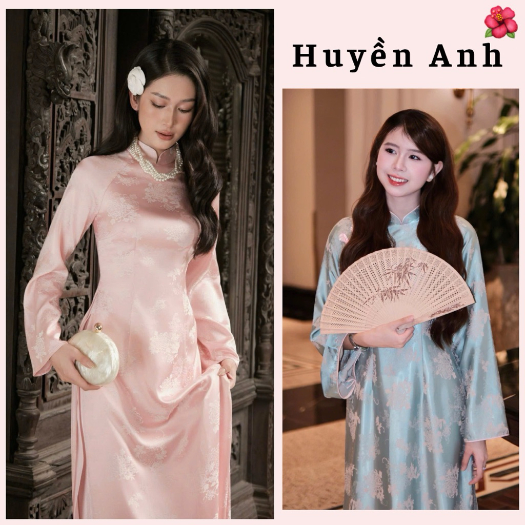 Áo Dài Minh Nguyệt Dáng Truyền Thống, Tay Loe Dài, Chất Vải Gấm Hoa, Phù Hợp Đi Lễ Hội, Chụp Ảnh - AD Huyền Anh