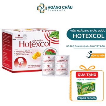 Viên Ngậm Ho Thảo Dược Hotexcol Dân Khang - Hỗ Trợ Dịu Rát Họng, Thanh Họng, Khàn Tiếng, Hộp 40 Viên