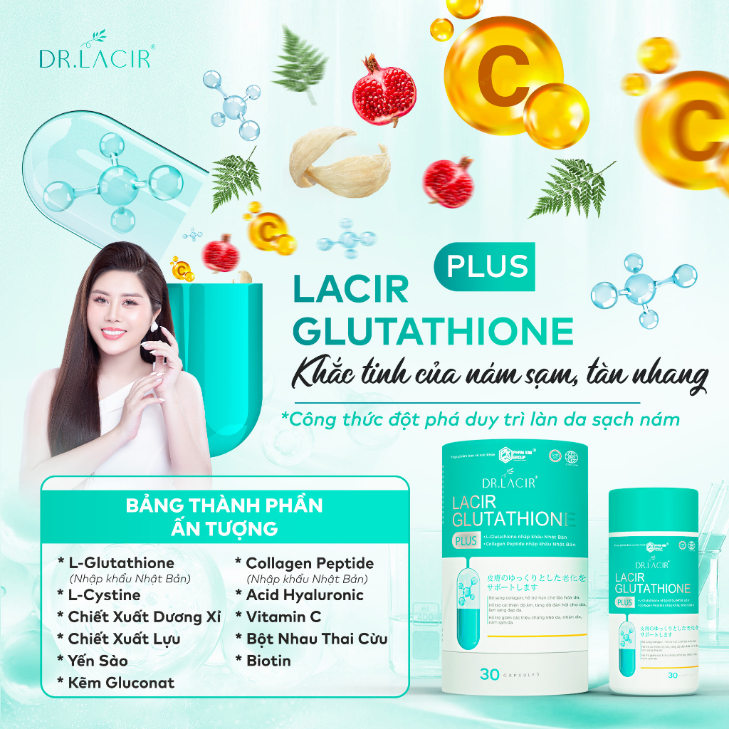 Glutathione 600 viên uống trắng da chính hãng giảm thâm nám, cân bằng nội tiết tố nữ