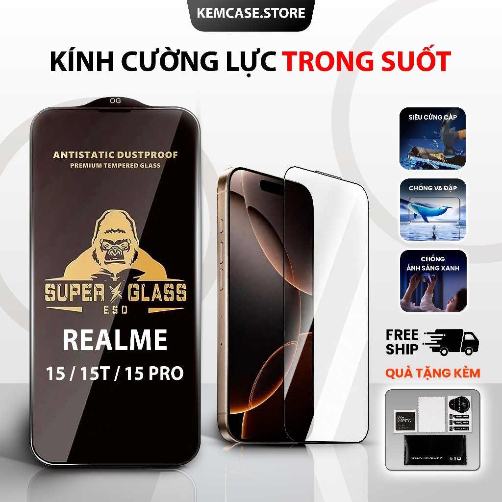 Kính cường lực Realme 15/15T/15 PRO trong suốt , toàn màn hình | miếng dán bảo vệ màn hình cho Realme