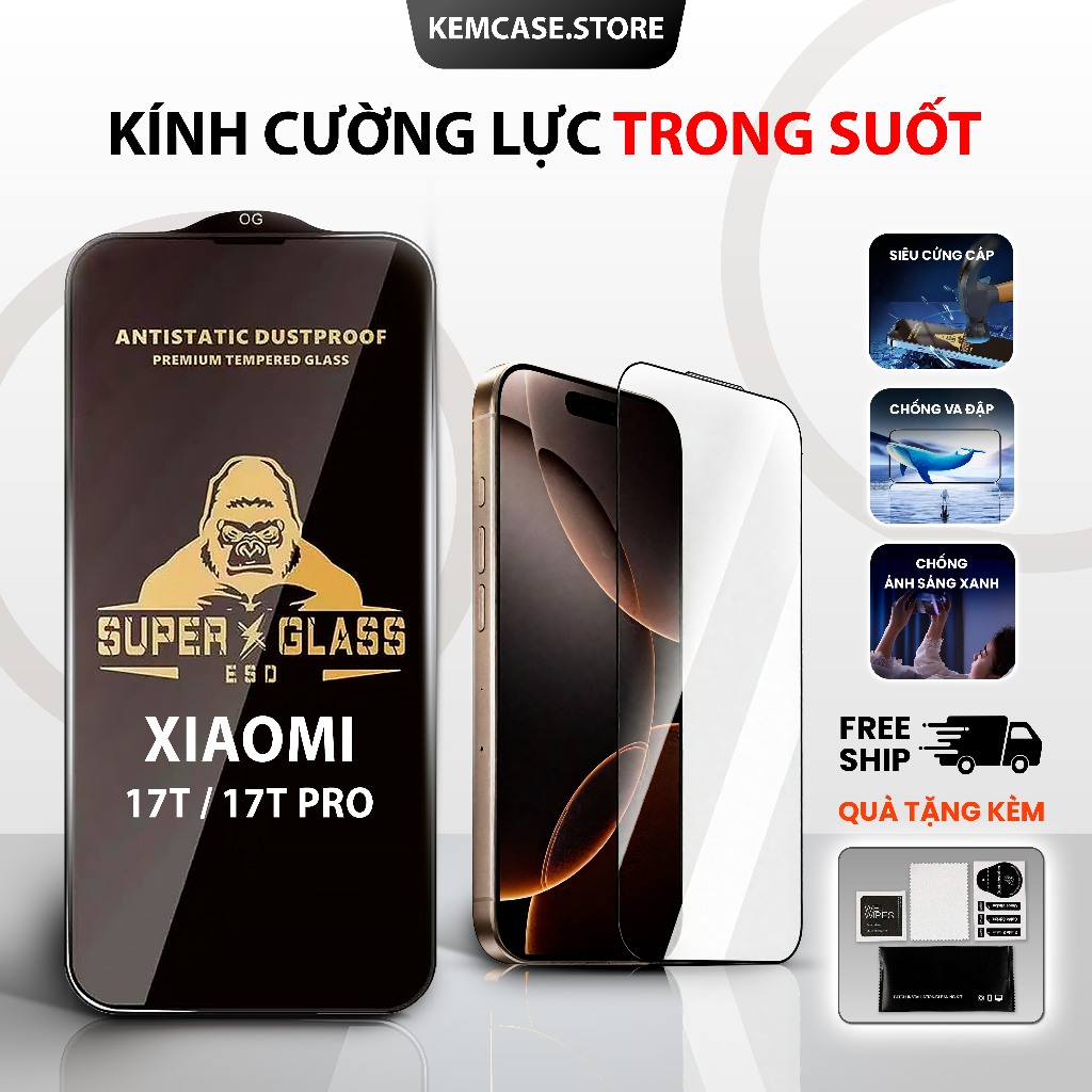 Kính cường lực Xiaomi 17T / 17T Pro trong suốt , toàn màn hình | Miếng kính dán bảo vệ màn hình Xiaomi