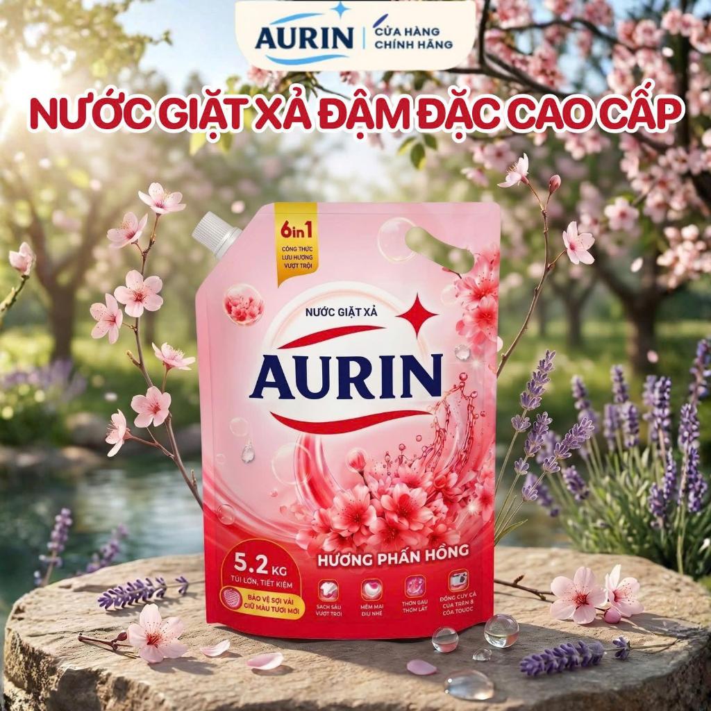 Nước Giặt Xả AURIN Hương Phấn Hồng [Công Thức Mới - 5,2Kg] Sạch Sâu Thơm Lâu, Sạch Khuẩn Dịu Nhẹ