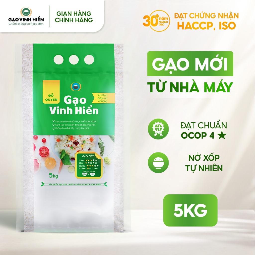 Gạo Đỗ Quyên Vinh Hiển 5kg – Mềm cơm, nở xốp – Đạt OCOP 4 SAO