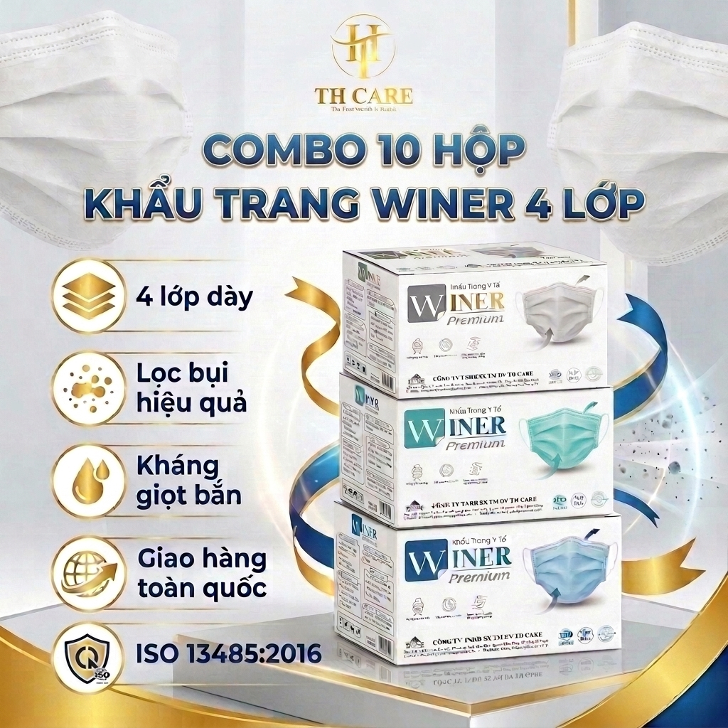 [Combo 10 hộp] Khẩu trang y tế 4 lớp WINER lọc khuẩn hiệu quả (50 cái/ hộp)