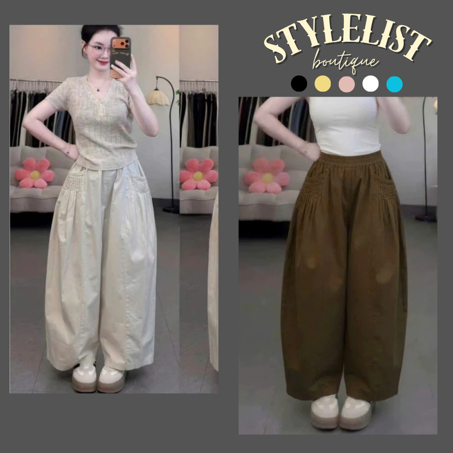 ( From Nấm ) Quần Kaki Nữ Xếp Ly Có Túi Cạp Cao, Quần Dài Form Suông Thanh Lịch Dễ Phối Đồ 443
