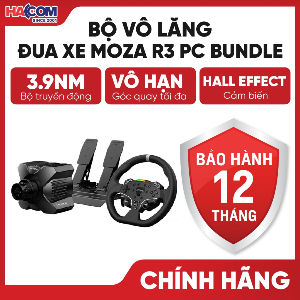 Bộ Vô Lăng Moza Racing R3 Bundle PC/Xbox – Vô Lăng/Động Cơ/Bàn Đạp Chơi Game Chuyên Nghiệp HACOM PC