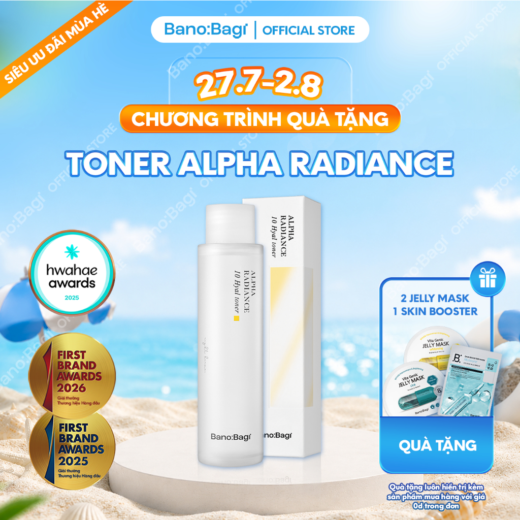 Toner Bano:Bagi Alpha Radiance Alpha arbutin 10 Hyal Hỗ Trợ Cấp Ẩm, Làm Sáng 120ml