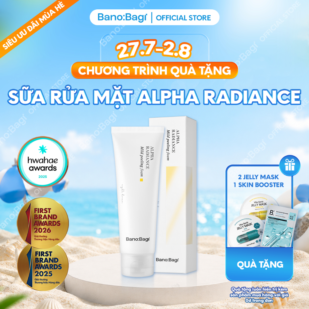 Sữa Rửa Mặt Tẩy Tế Bào Chết Bano:Bagi Alpha Radiance Mild Peeling Foam 3in1 Hỗ Trợ Cải Thiện Kết Cấu Da 120g