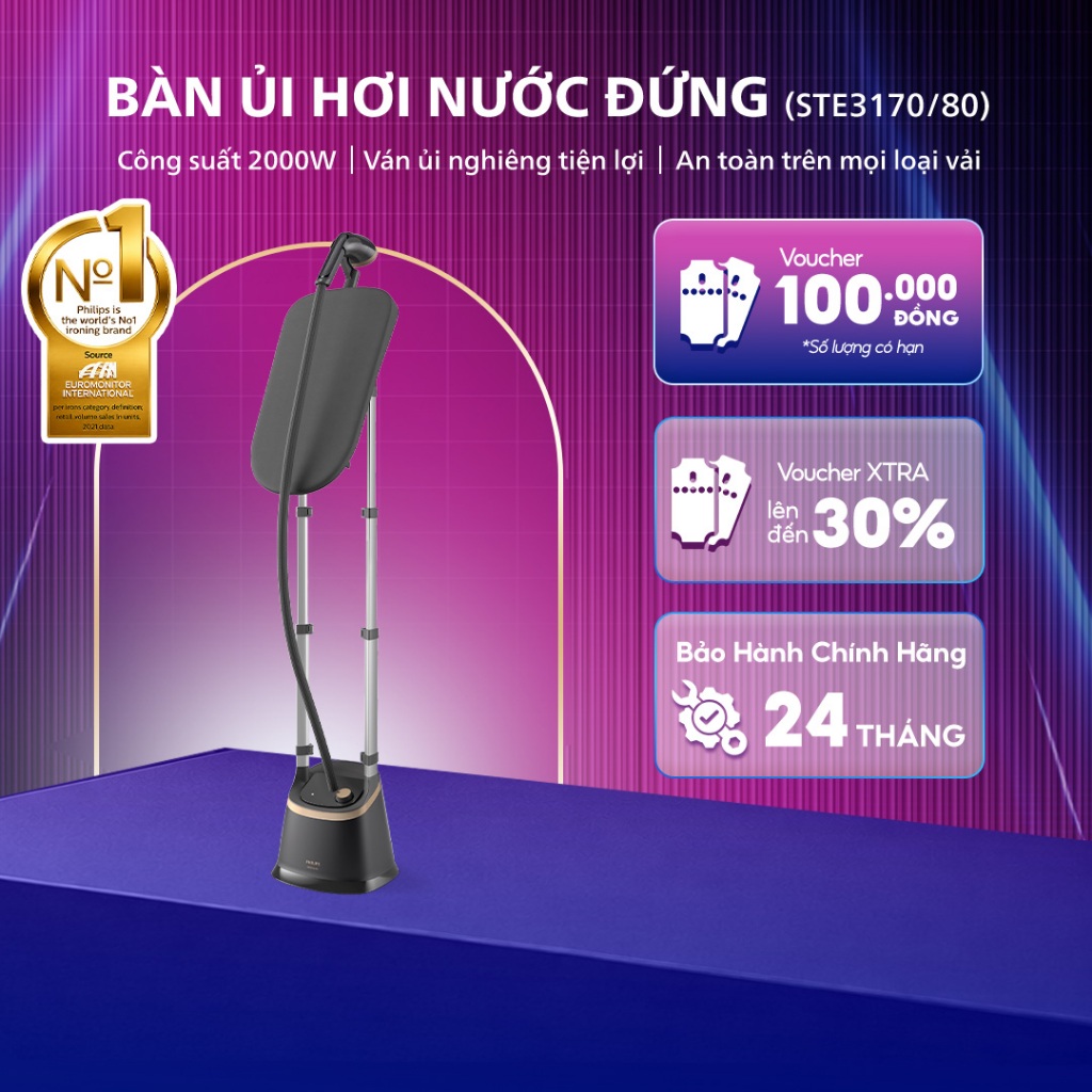 Bàn Ủi Hơi Nước Đứng PHILIPS STE3170/80 - Có Ván Ủi - Công Suất 2000W - Bảo Hành 24 Tháng