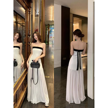 <SẴN> ĐẦM CÚP NGỰC DÁNG DÀI THẮT NƠ SAU GÁY QUYẾN RŨ, VÁY DÀI CÚP NGỰC MÀU TRẮNG ĐI BIỂN, DỰ TIỆC, ĐI CHƠI - caamhou