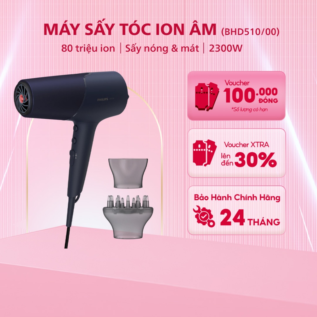 Máy Sấy Tóc PHILIPS BHD510/00 - Công Suất 2300W - Công Nghệ ThermoShield - Bảo Hành 24 Tháng