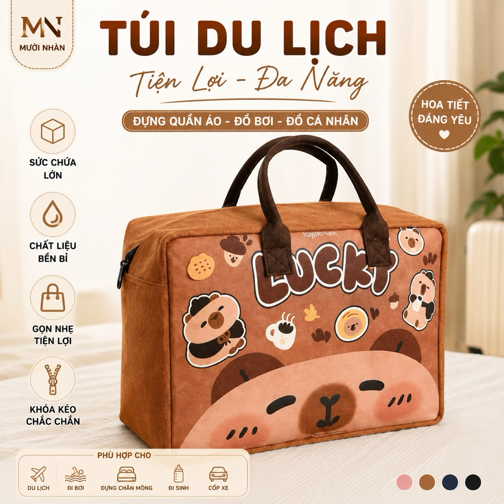 Túi Du Lịch Bằng Vải Nỉ Nhẹ Mềm Mại In Họa Tiết Hoạt Hình Phong Cách Hàn Quốc