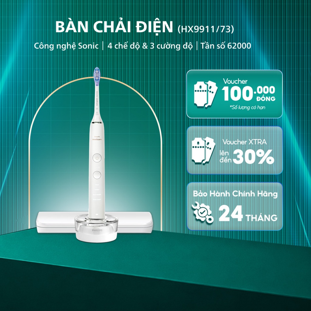 Bàn Chải Điện PHILIPS Sonicare DiamondClean HX9911/73, Công Nghệ Sóng Âm, Kết Nối App, Bảo Hành Chính Hãng 24 Tháng