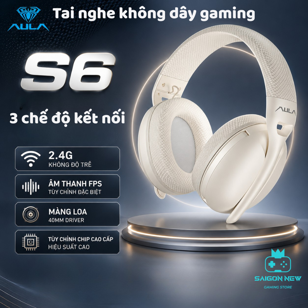 Tai nghe chụp tai gaming AULA S6 - Kết nối không dây - Hỗ trợ app tùy chỉnh - Tai nghe gaming có mic đàm thoại | BigBuy360 - bigbuy360.vn