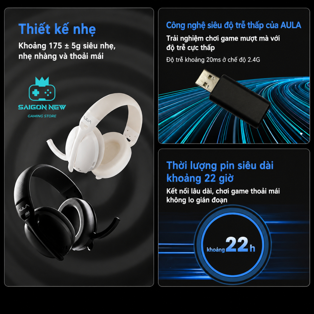 Tai nghe chụp tai gaming AULA S6 - Kết nối không dây - Hỗ trợ app tùy chỉnh - Tai nghe gaming có mic đàm thoại | BigBuy360 - bigbuy360.vn