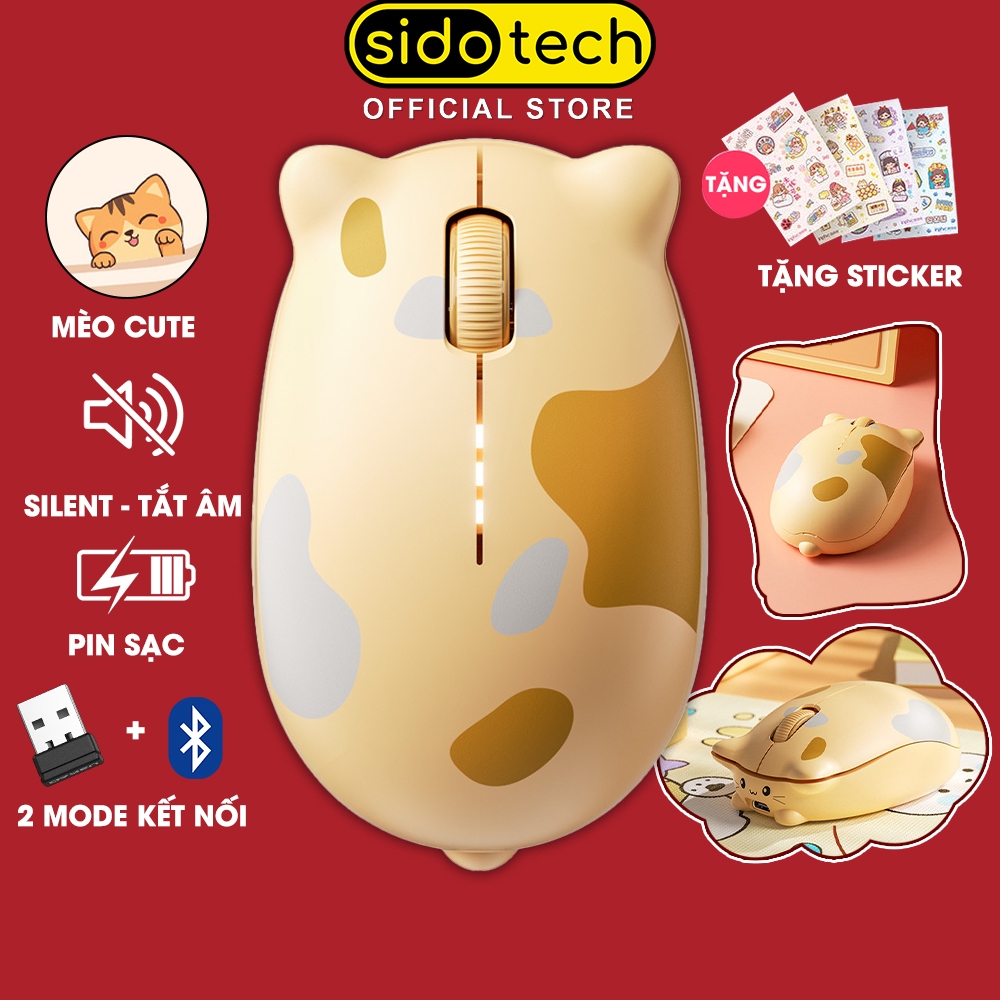Chuột không dây mèo cute SIDOTECH INPHIC KALO bluetooth pin sạc silent chống ồn wireless dễ thương