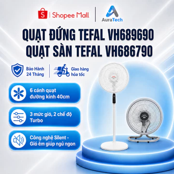 Quạt đứng Tefal VH689690 (Có REMOTE Điều Khiển) - Quạt sàn Tefal VH686790 công suất 80W - Chính Hãng