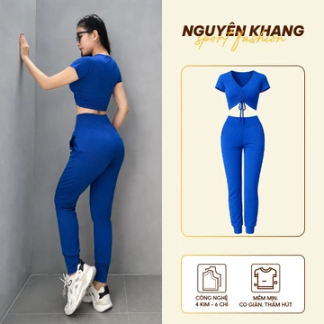 Bộ Đồ Thể Thao Nữ Quần Dài Áo Croptop Rút Dây - Đồ Tập Gym Nữ Đồ Tập Yoga Nữ Co Giãn 4 Chiều Thoáng Khí