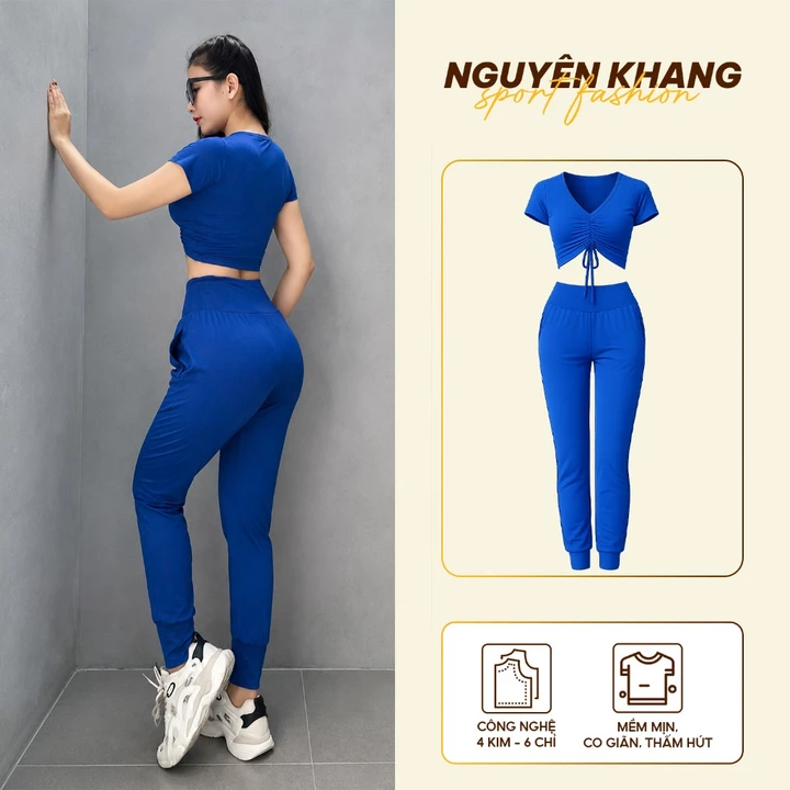 Bộ Đồ Thể Thao Nữ Quần Dài Áo Croptop Rút Dây - Đồ Tập Gym Nữ Đồ Tập Yoga Nữ Co Giãn 4 Chiều Thoáng Khí