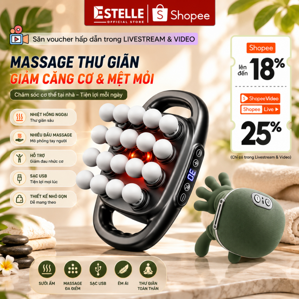 Máy massage cầm tay 16 đầu (hình bàn tay, giãn cơ sau tập)