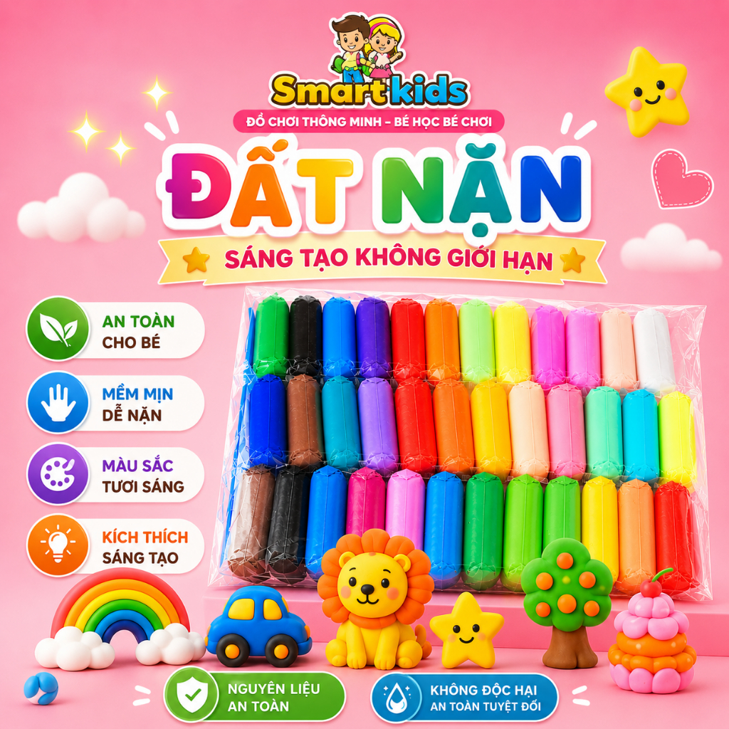 Đất sét tự khô Nhật 12/36 màu SMARTKIDS đất nặn tự khô hình cao cấp siêu nhẹ dành cho bé làm butter slime