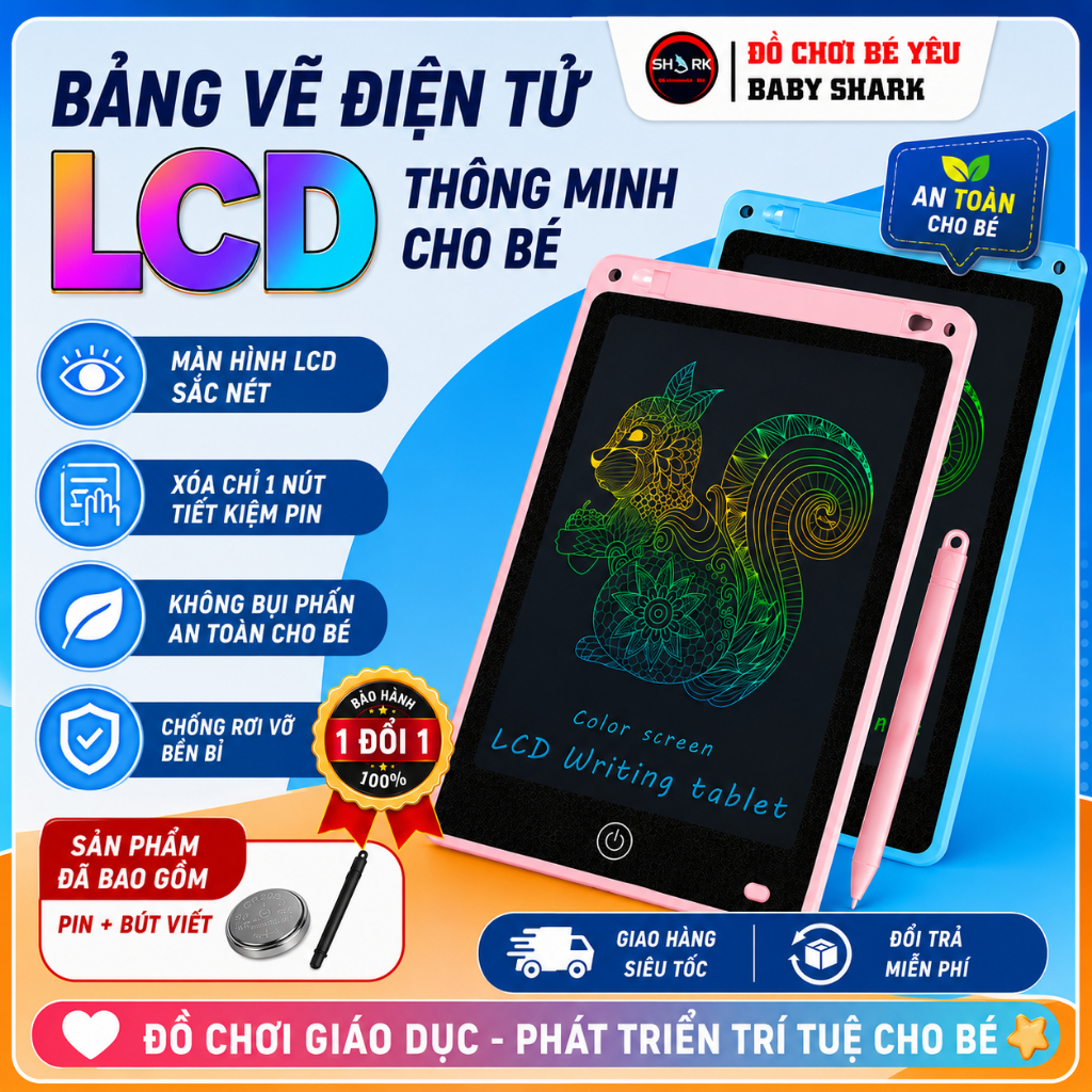 Bảng Viết tự xóa LCD, Bảng Vẽ Điện Tử Thông Minh Tự Động Xóa Thúc Đẩy Tư Duy Sáng Tạo Cho Bé