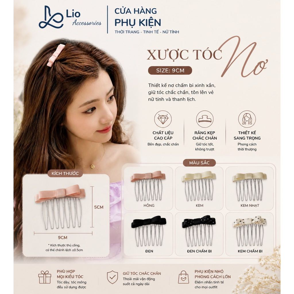Set 2 Cái Xước tóc lược cài tóc đính nơ pastel phong cách dễ thương