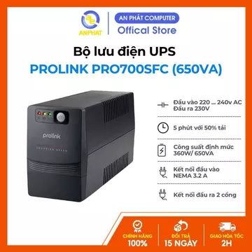 Bộ Lưu Điện UPS PROLINK PRO700SFC (650VA/360W) - Tích Hợp Sạc Nhanh Super Fast Charge, Bảo Vệ Thiết Bị Điện Tối Ưu