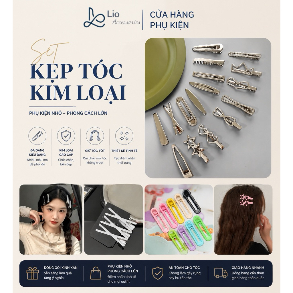 Set 10 Kẹp Tóc Mỏ Vịt Kim Loại Màu Bạc Và Phủ Sơn Phụ Kiện Kẹp Tóc Nữ Phong Cách Trẻ Trung