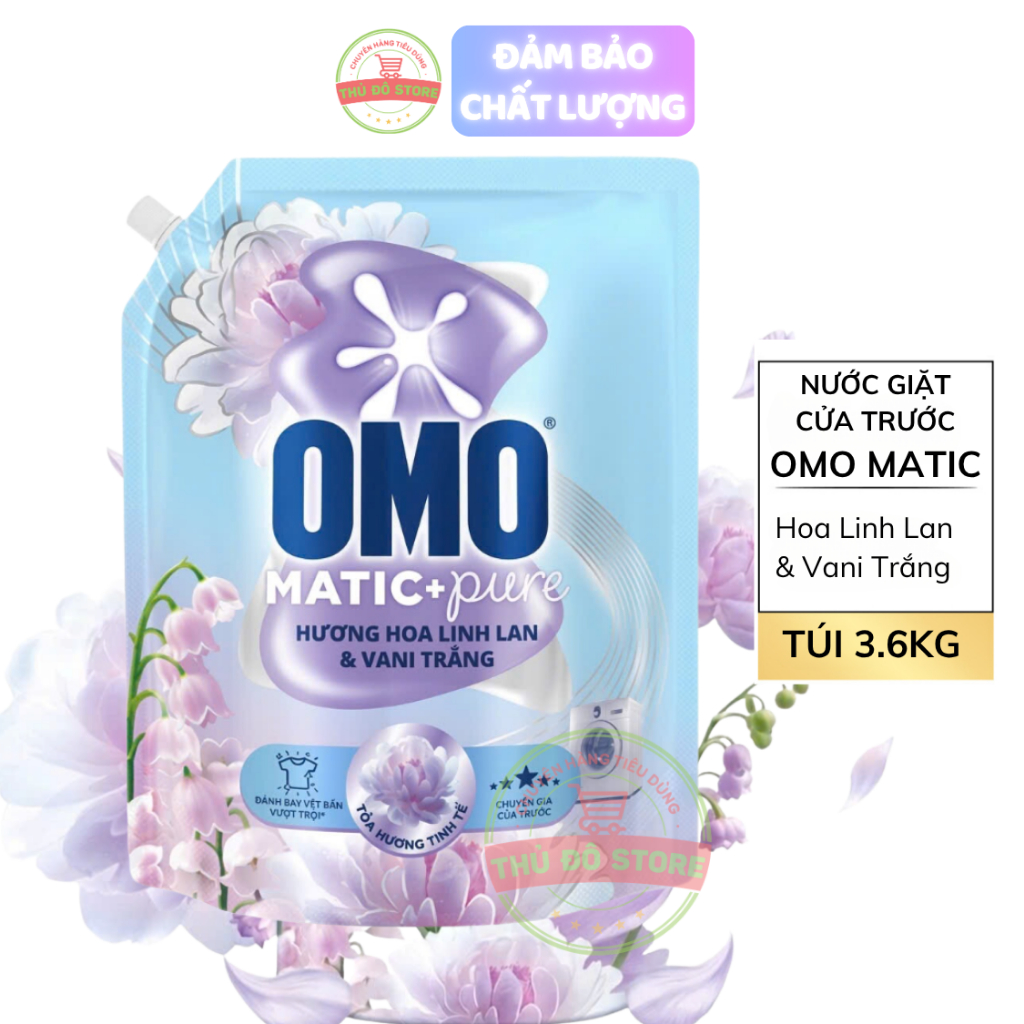 Nước Giặt OMO Cửa Trước | Cửa Ngang Hương Hoa Linh Lan & Vani Trắng - Túi 3.6KG