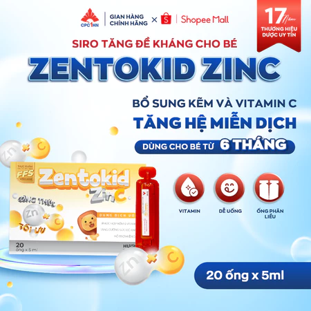 Siro bổ sung chất kẽm và Vitamin C tự nhiên Zentokid ZinC tăng đề kháng cho bé Hộp 20 ống