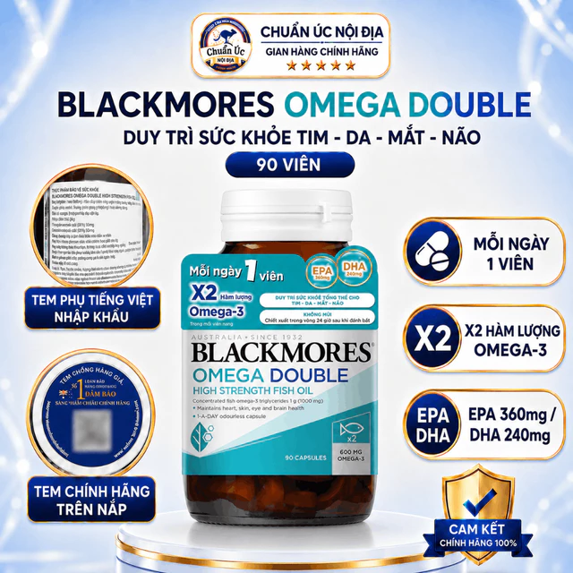 [Nhập Khẩu] Viên Uống Dầu Cá Bổ Sung Omega Hỗ Trợ Tim, Mắt và Da Blackmores Double Omega High Strength Fish Oil 90 Viên