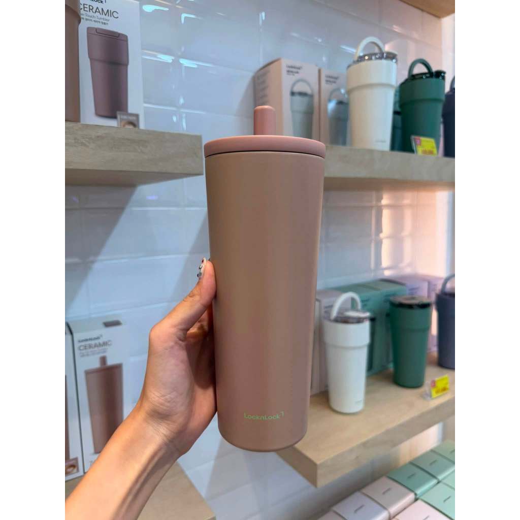 Ly giữ nhiệt thép phủ sứ LocknLock LHC4156 740ml, hàng chính hãng, ống hút bật tự động kèm nắp che  - JoyMall | BigBuy360 - bigbuy360.vn